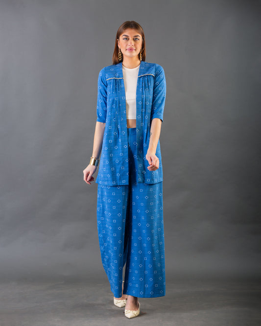 Blue Pleat jacket set