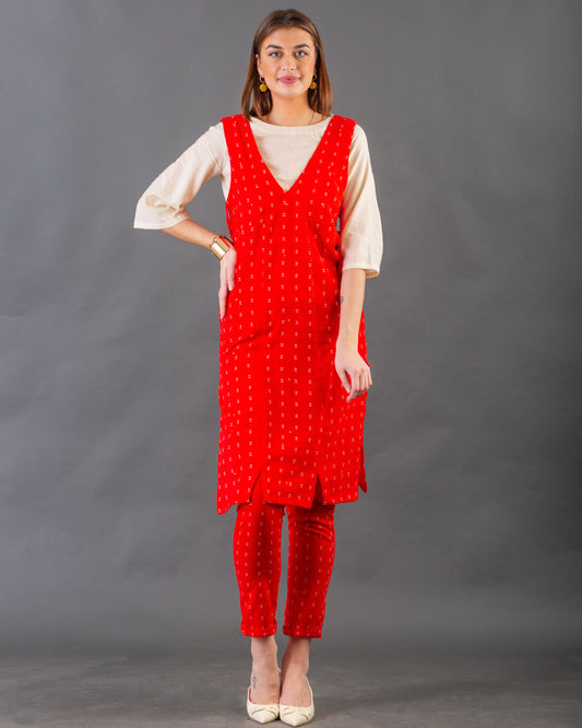 Red Overlay kurta