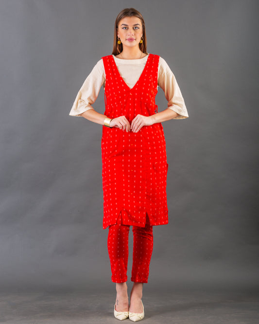 Red Overlay kurta