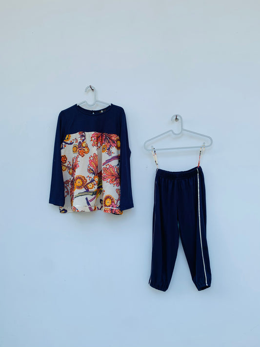 Printed cotton- jersey pant set